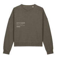 Sudadera Outstander Mujer Moca de KUMI, vista frontal sobre fondo blanco, sudadera de mujer con medium fit y algodón orgánico 300 GSM