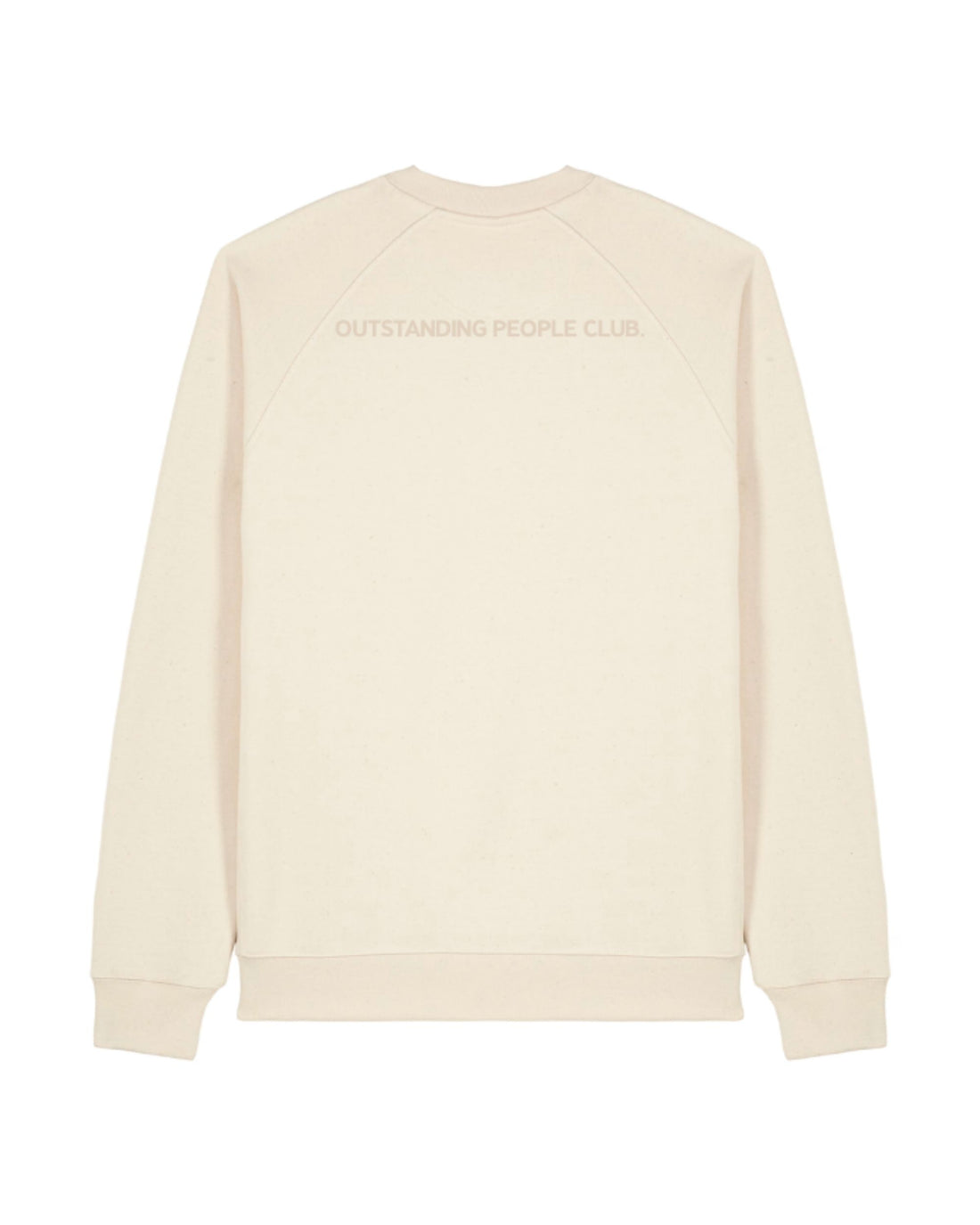 Sudadera KUMI Natural Unisex Crewneck, logo OUTSTANDING PEOPLE CLUB en la espalda, vista posterior