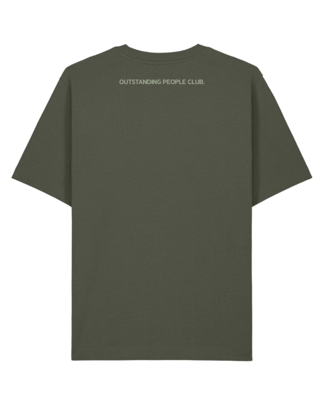 Camiseta color khaki KUMI T-Shirt de algodón orgánico con texto OUTSTANDING PEOPLE CLUB en la espalda