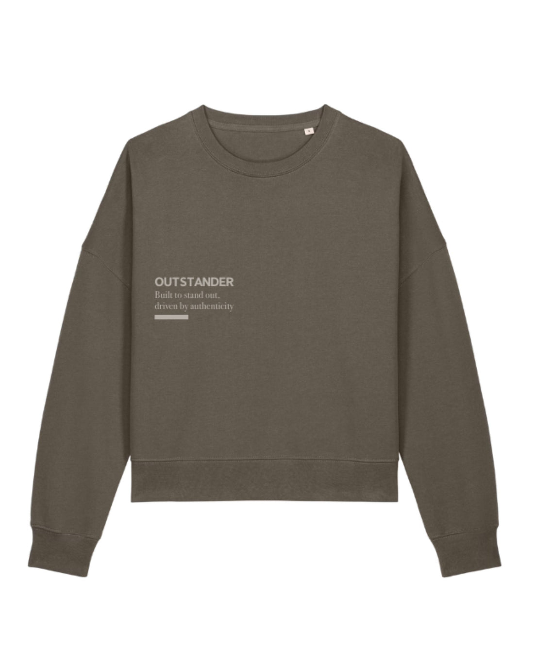 Sudadera Outstander Mujer Moca de KUMI, vista frontal sobre fondo blanco, sudadera de mujer con medium fit y algodón orgánico 300 GSM